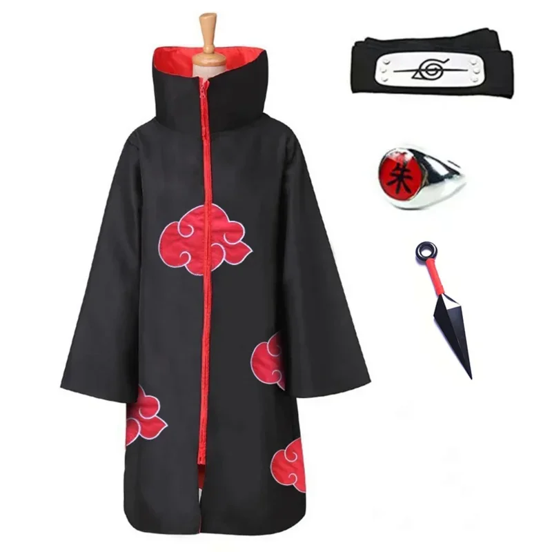 Ninja Akatsuki Costumes Itachi Robe Halloween Costumes for Kids Women Xiao Cosplay Anime Accessory Ring Cloud Coat Cape Haori