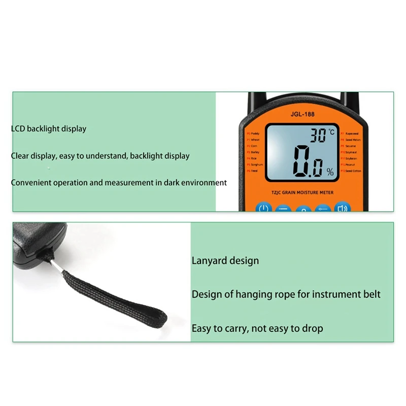 곡물 수분 계량기 디지털 습도 테스터, 습도계, 옥수수, 밀, 쌀, 콩에 JGL-188 사용, 2X