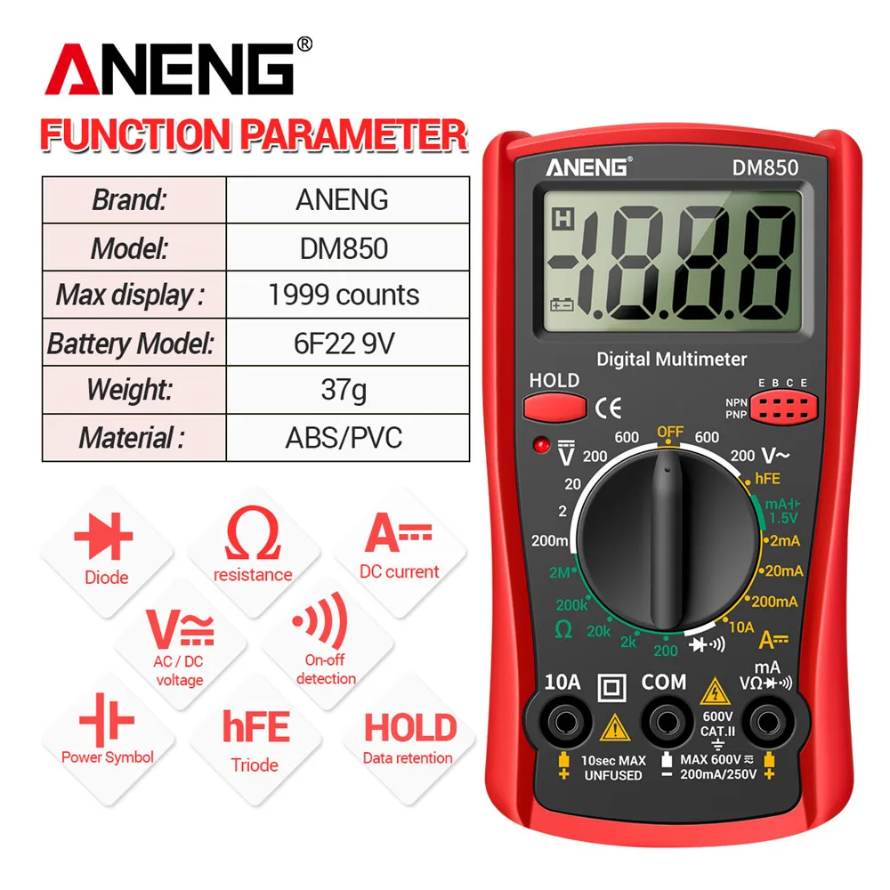 ANENG DM850 Automatic Professional Digital Multimeter 1999 Counts Auto AC/DC Votage Tester Ohm Current Ammeter Detector Tool