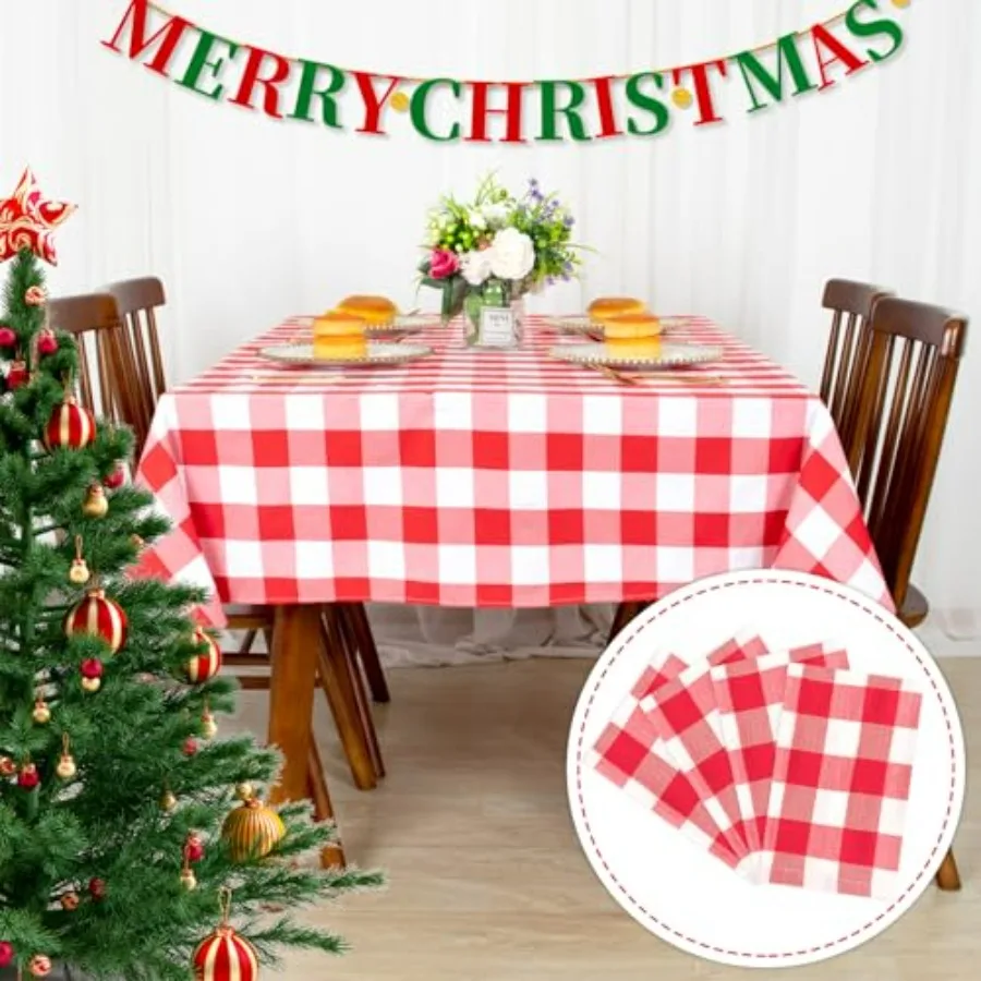

4-Pack 54x54-Inch Red White Checkered Tablecloths Cotton Gingham Table Covers Wrinkle-Free Durable Perfect for Christmas Partie