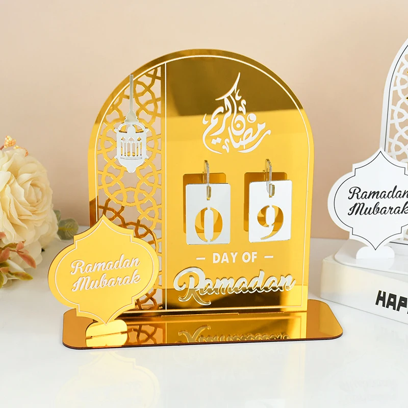 

1Set Golden Acrylic Eid Mubarak Calendar Ornament Ramadan Decoration 2024 Muslim Festival Party Home Decor Supplies