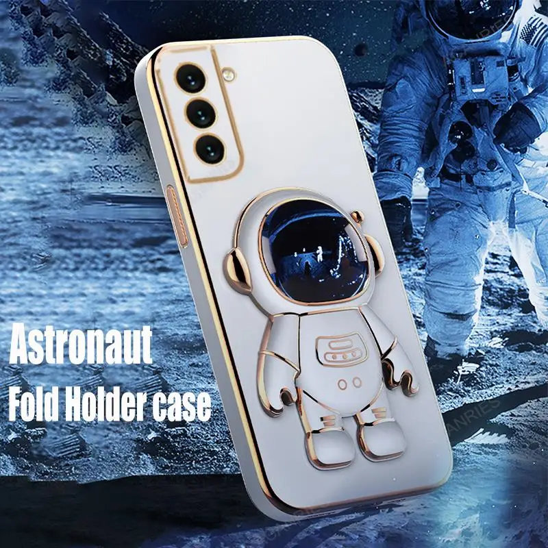 S 22 21 23 21fe Astronaut Holder Luxury Plating Case For Samsung Galaxy S21 S22 Plus Ultra S20 Fe S23 Silicone Stand Cover S21fe