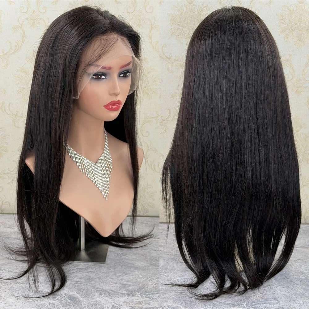 

100% натуральные человеческие волосы, кружевной фронтальный парик 13x4, темно-коричневый брюнетка, женский бесклеевой парик, HD кружевной мягкий шелковистый прямой парик, 28 дюймов