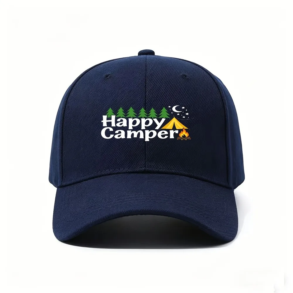 1pc Happy Camper Baseball Cap - Adjustable Outdoor Hat with Campfire Tent Lightweight Suitable for Camping