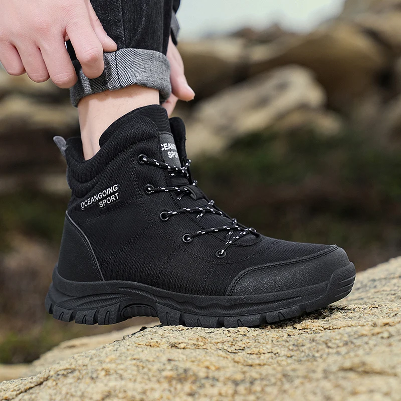 Men'S New Winter Velvet Warm Outdoor Hiking Snow Anti Slip Waterproof Men'S Boots Winter High Top Men'S Boots 39-47