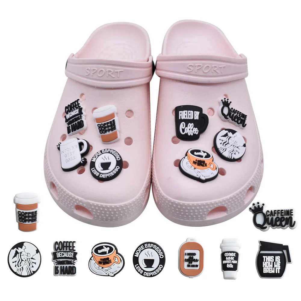 

1-12pcs Coffee cup Shoes Charms Accessories Fit Clog Backapck Wristbands Shoe Decorate Buckle Christmas Parties Kids Gift