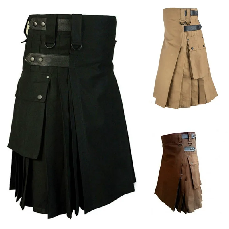 

Medieval Steampunk Skirt Scottish Men Dress Adult Traditional Vintage Gothic Pleated Skirt Halloween Carnival Cosplay Costumes