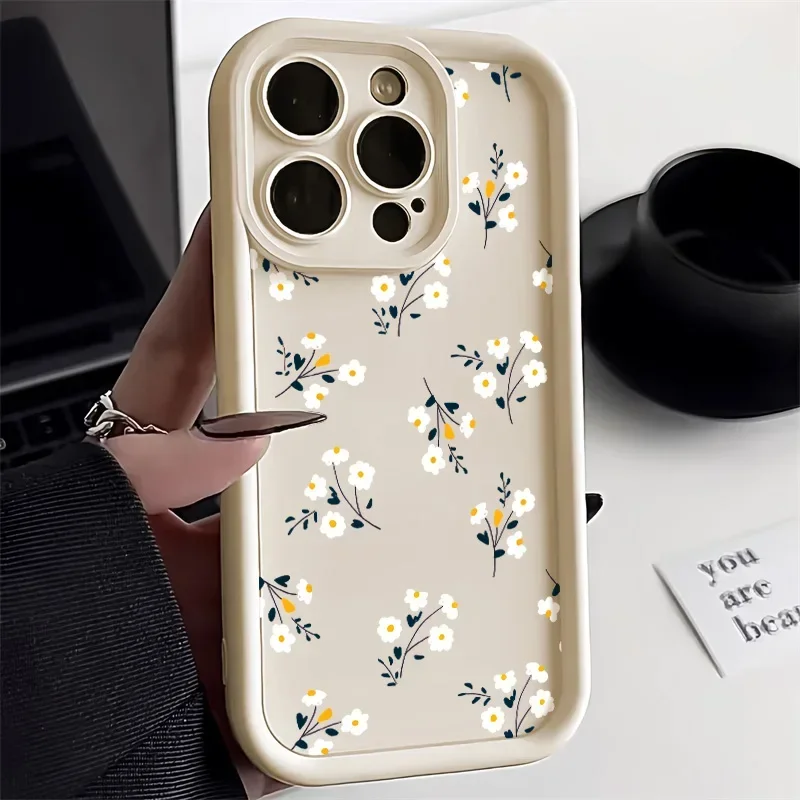 Small Floral Liquid Silicone Case For iPhone 11 Case iPhone 12 13 14 15 Pro Max XS X XR 7 8 Plus SE 2020 2022 Shockproof Cover