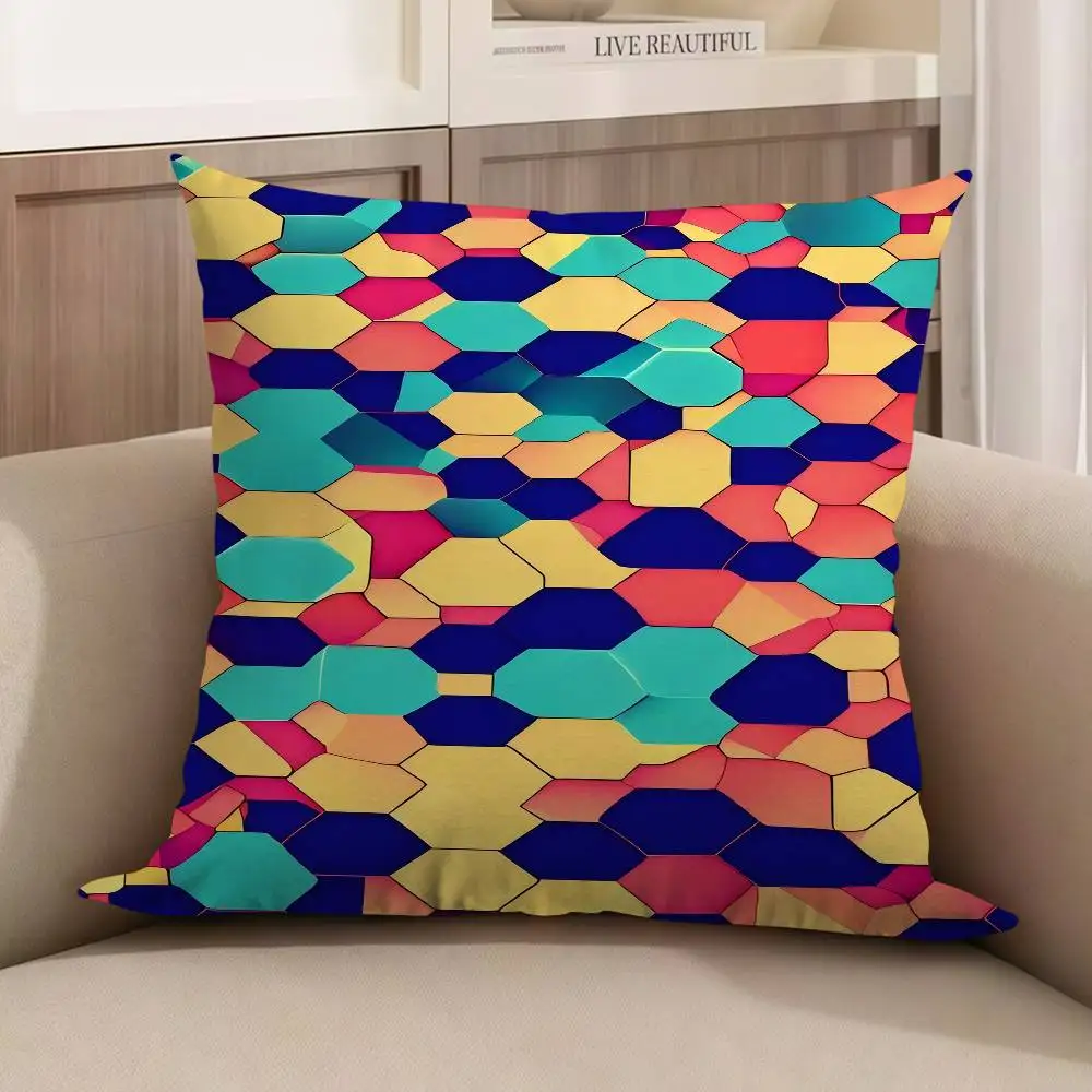

Colorful Hexagons Cushion Cover Pillow Cover Decor Pillowcase Printed Cushion Case For Couch