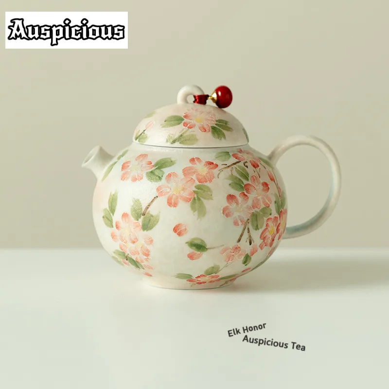 

145 мл каменная руда, белый ручная роспись, чайник с цветами персика, чайник ручной работы, чайник для заварки чая с фильтром, чайный набор, ремесло