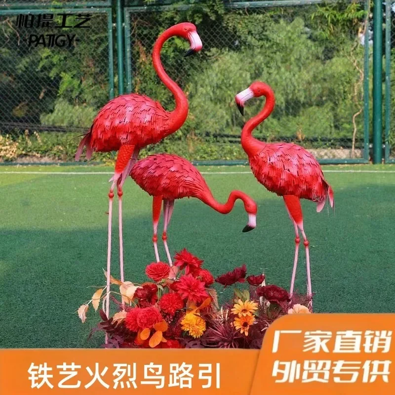 Wrought iron flamingo ornament outdoor handicrafts home garden window photo wedding decoration