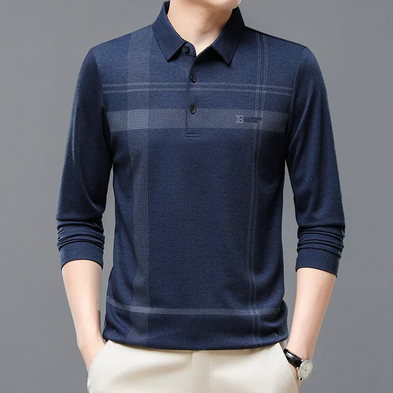 

Мужская модная повседневная рубашка-поло с длинными рукавами, осень 2022, новинка, деловая однотонная повседневная универсальная футболка