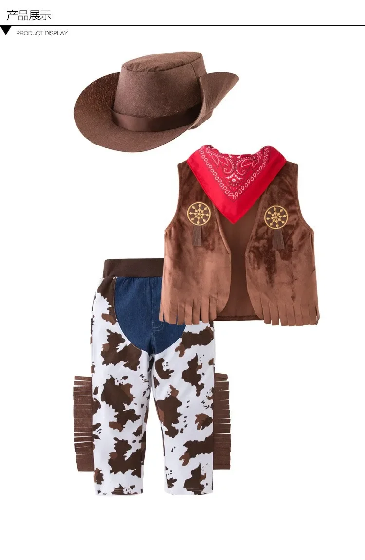

Childrens Cowboy New Role Playing Activity Festival Costume Boys' Festival Vest Pants Hat Set Children's Carnival Birthday Chri