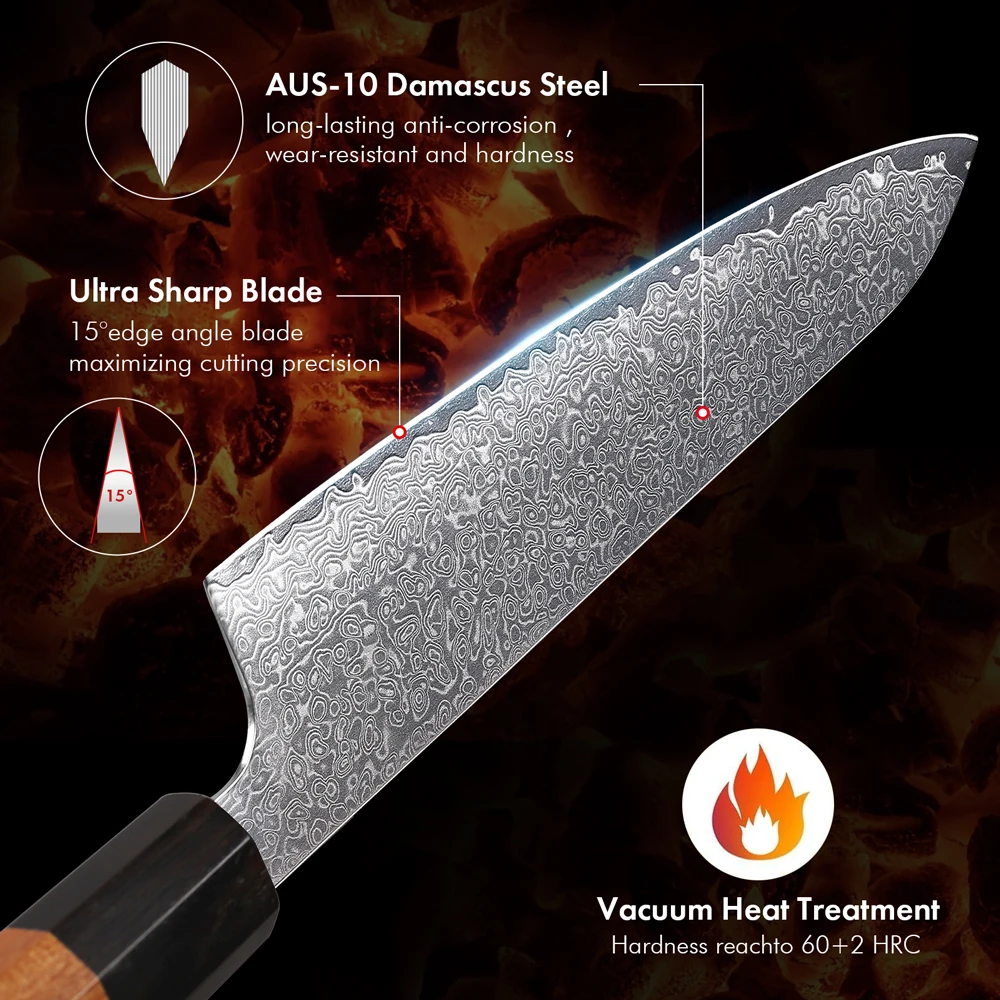 TURWHO Hand Forged Japanese Chef Knife Damascus Steel Kitchen Knives Santoku Sashimi Bread Utility Handmade Blade Cooking Tools