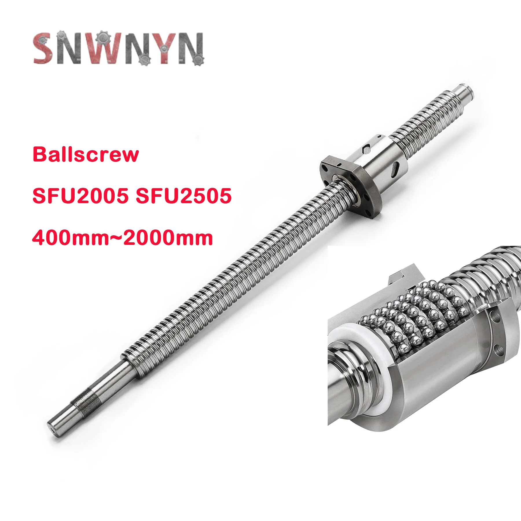 Ball Screw SFU2005 SFU2505 Rolled Ball Screw C7 500mm~1800mm With Flange Single Ballnut BK/BF End Machined Ballscrew For CNC