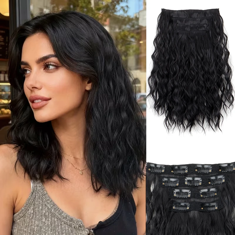 

Накладные волосы из синтетического волокна, 12 дюймов, короткие волнистые кудрявые, 4 шт./компл., на заколках, легко накладываются, для женщин, для вечеринок и повседневного использования