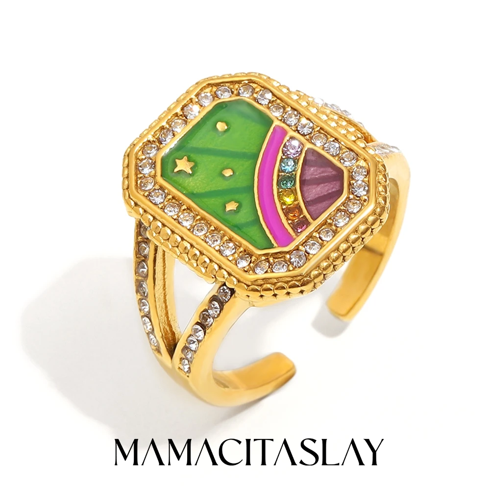 MamacitaSlay 316L roestvrij staal emaille zirkoon hart ster maan ring ketting partij waterdichte sieraden dames charme sieraden