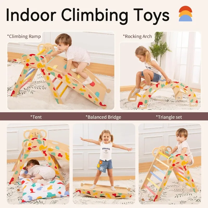 مجموعة تسلق المثلث بيكلر مع وسادة، قابلة للطي 8 في 1 صالات رياضية الغابة للأطفال الصغار 1-3، ملعب داخلي للأطفال والرضع #5
