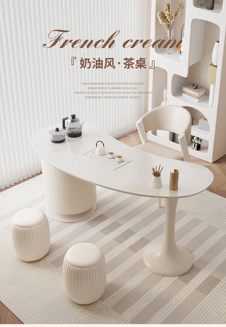 

Bright Light Stone Plate Table-Chair Set Office Simple Modern Light Luxury High-Grade Cream Style Tea Table Kettle Integrated