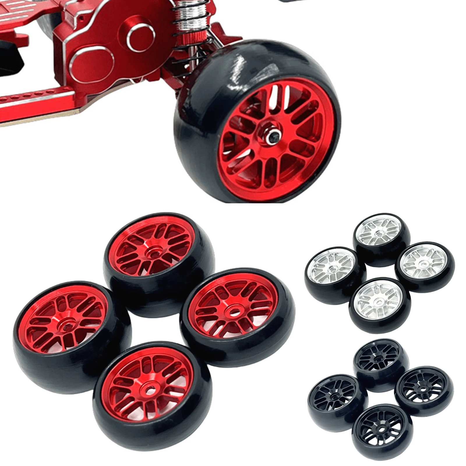 

4Pcs RC Metal Wheels & Tires For Losi 1/24 Micro-B 2WD RC Car Upgrade Parts