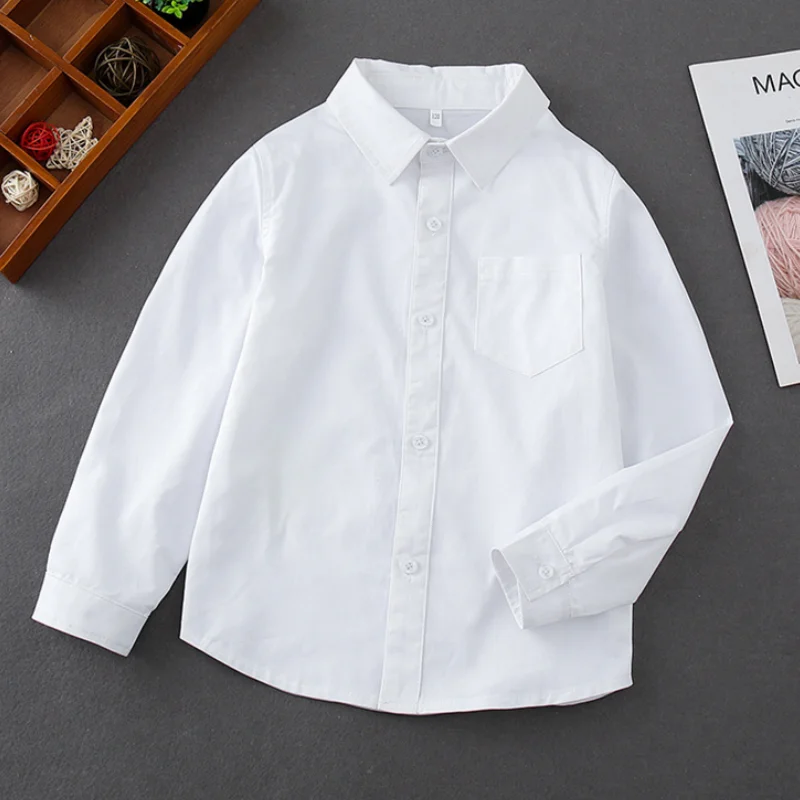 الربيع والخريف جديد الأبيض طويلة الأكمام طفل الفتيان قمصان لينة ومريحة ملابس الأطفال ل 90-180 سنتيمتر