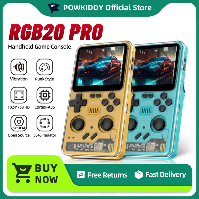 POWKIDDY RGB20 PRO 3.2 Inch 1024*768 IPS Screen Retro Punk Style Handheld Game Console Vibration Function Children's Gifts