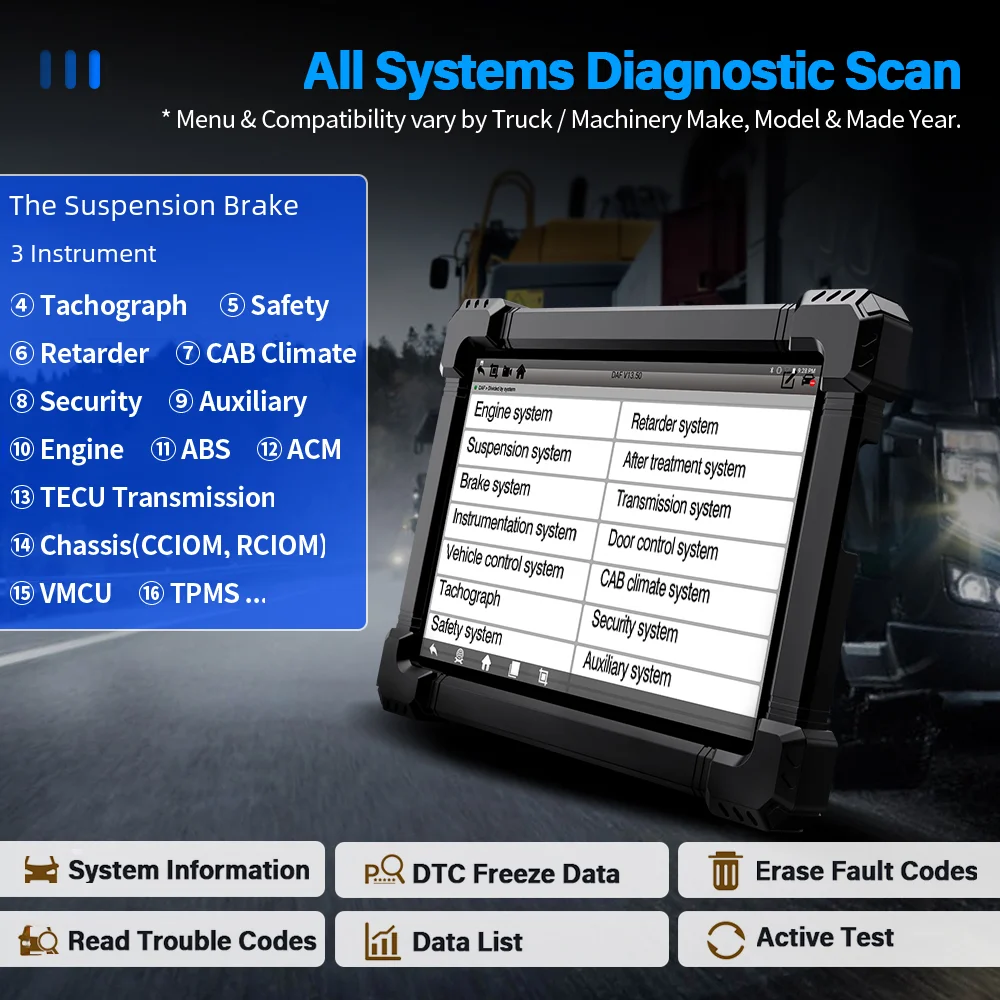 ANCEL X7 HD Heavy Duty Truck Diagnostic Tools TPMS D-P-F Regen ABS SAS ECU Oil Reset Full System OBD2 Truck Scanner 24V/12V Cars