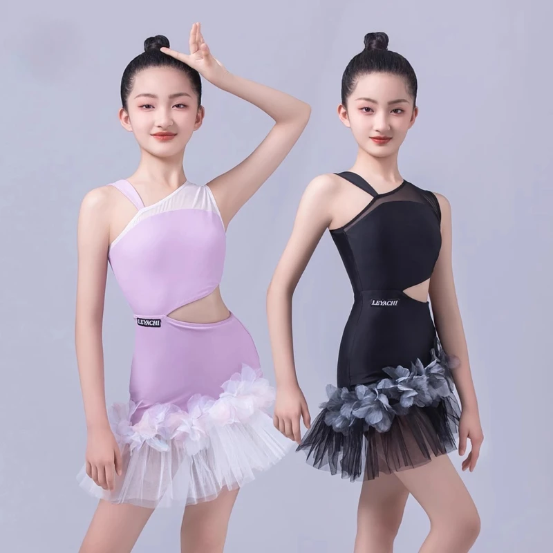

New Children's Latin Dance Dress, Girls' Dance Practice Dress, Latin Dance Dress Competition Split Dress, Women's Performance