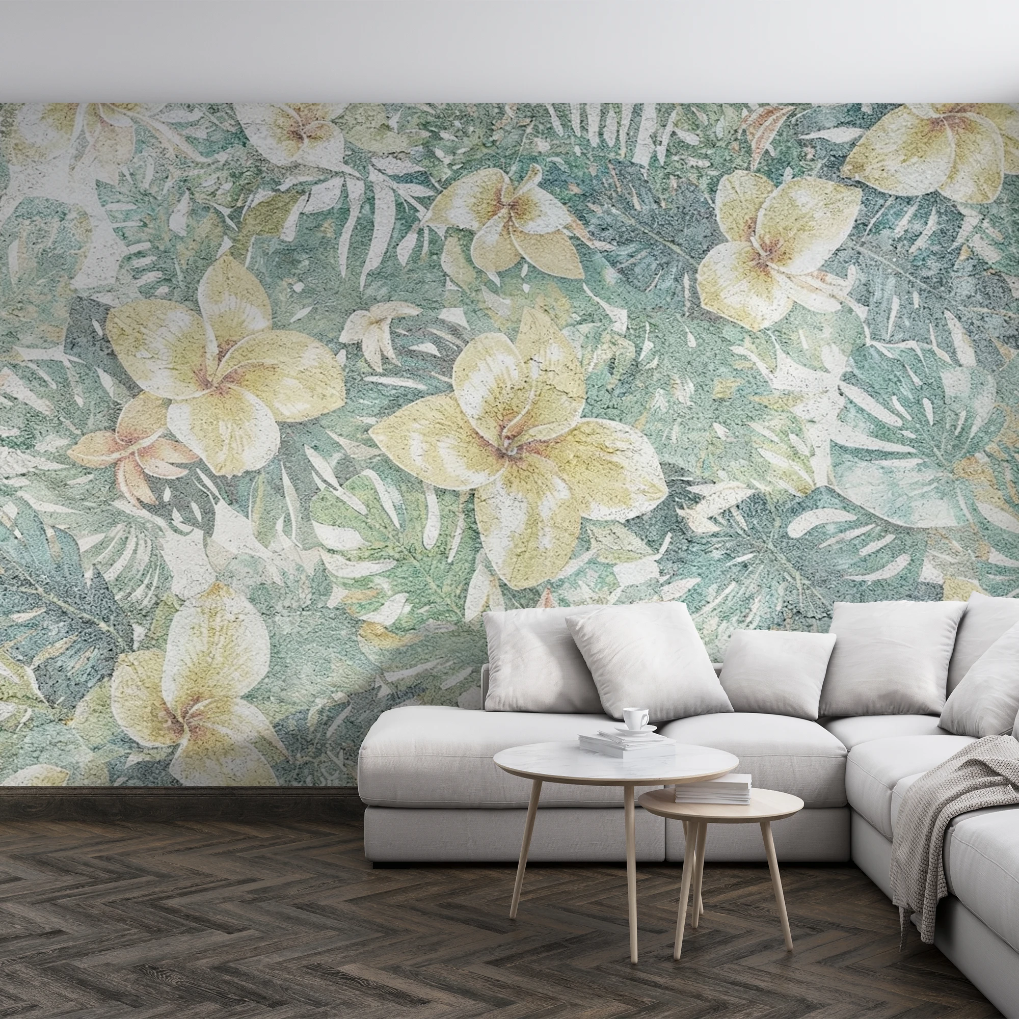 Milofi Custom Vintage Tropical Floral Mural Wallpaper Plumeria Monstera Leaf Wall Mural for  Room Bedroom Home Wall Decor