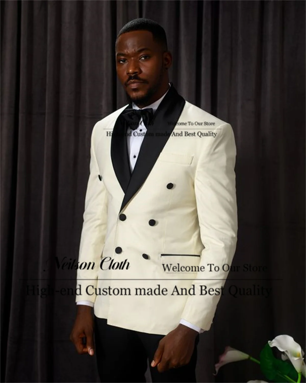 

Beige Customized Male Prom Blazers 2 Pcs Sets Black Shawl Lapel Groom Wedding Tuxedos Double Breasted Office Costume Homme