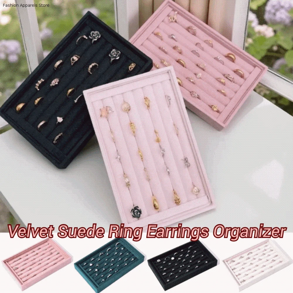 Elegant Ring Earrings Organizer Velvet Suede Jewelry Box Ear Studs Jewelry Display Stand Decoration Save Space