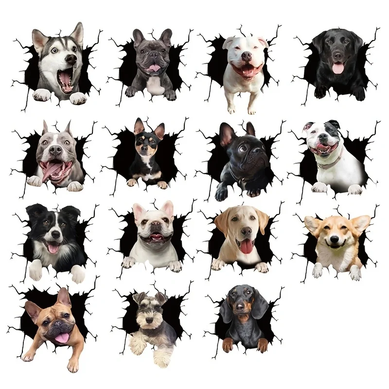 Car Sticker Auto Rear Window Puppy Broken Window Sticker Electrostatic 3D Simulation French Bulldog Car Sticker Vinyl Decals