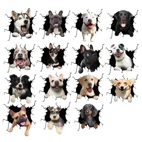 자동차 스티커 자동 뒷 창 강아지 깨진 창 스티커 정전기 3D 시뮬레이션 프랑스 불독 자동차 스티커 비닐 데칼