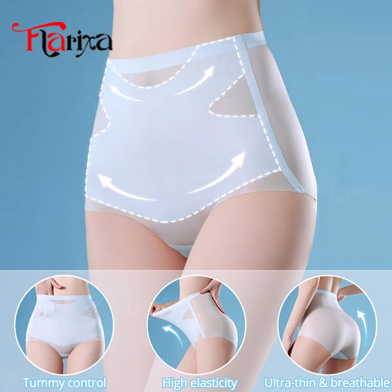 Flarixa Ultra cienkie lodowe jedwabne majtki Bezszwowe figi z wysokim stanem dla kobiet Bielizna modelująca brzuch Bielizna damska