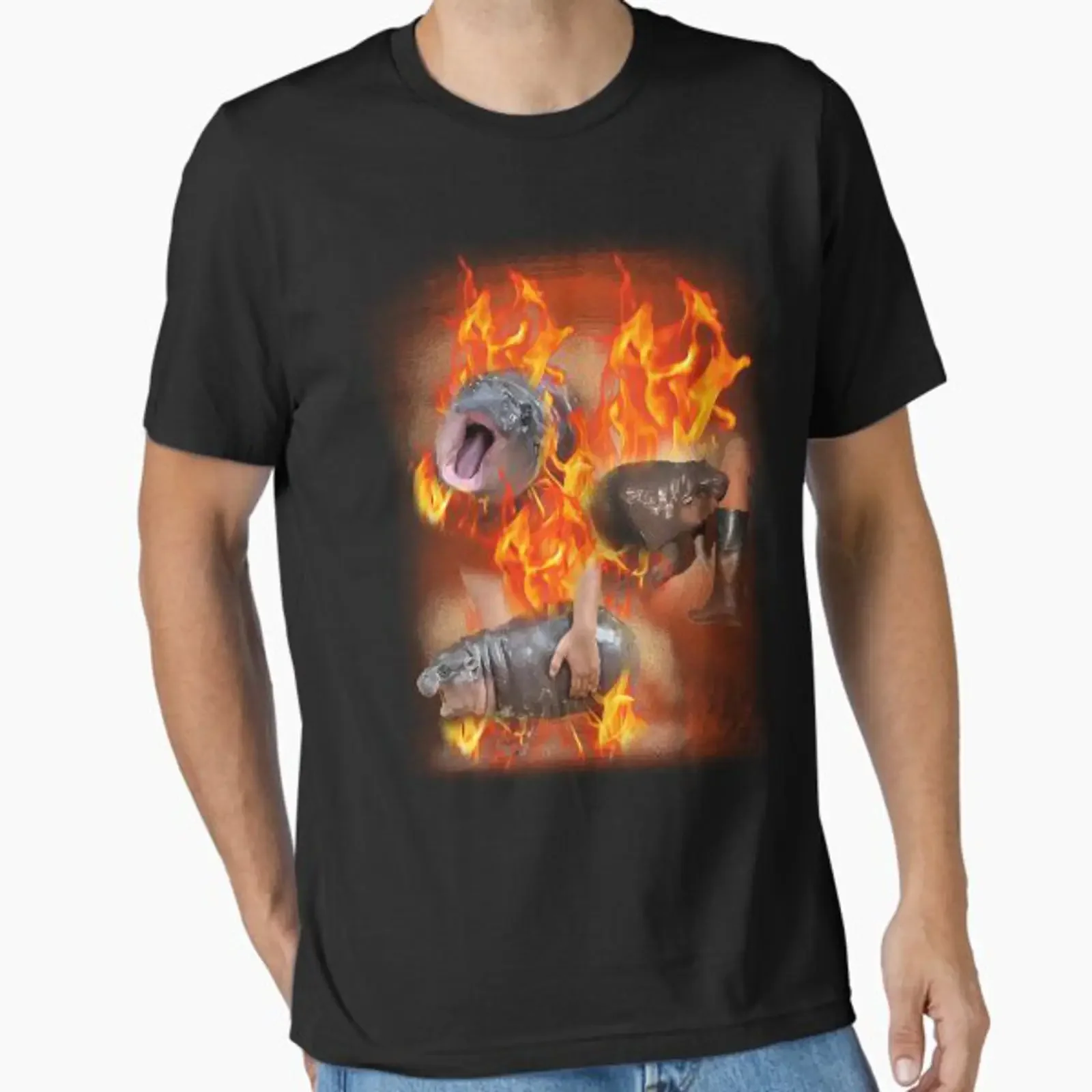 Moo Deng Funny Baby Pygmy Hippo Dank Meme Essential T Shirt vintage Washed Versatile Breathable Unisex streetwear homme