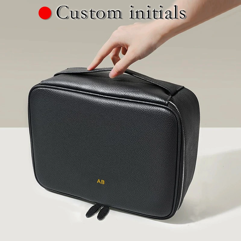 Custom Initials Leather Makeup Bags For Women Luxury Designer Handbags And Purses 2026 New In Cowhide Make Up Organizer Cosmetic