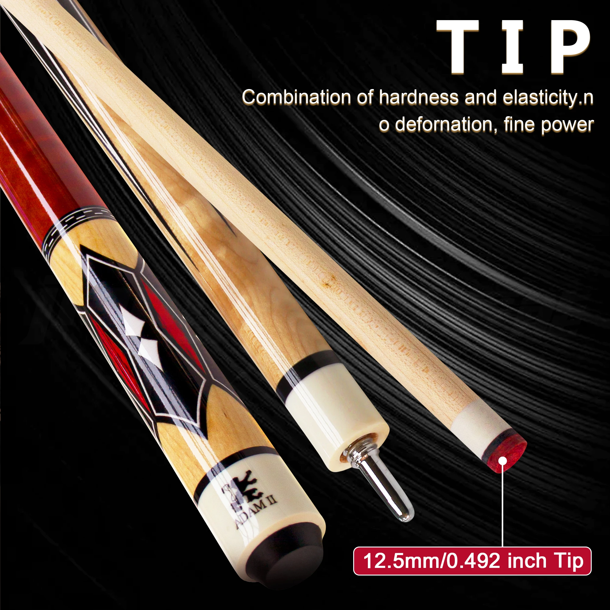hit productHigh-end Maple Wood Pool Cue - 12.5mm Tip Uni-loc Joint Unique Pattern 1/2 Split Billiard Cue