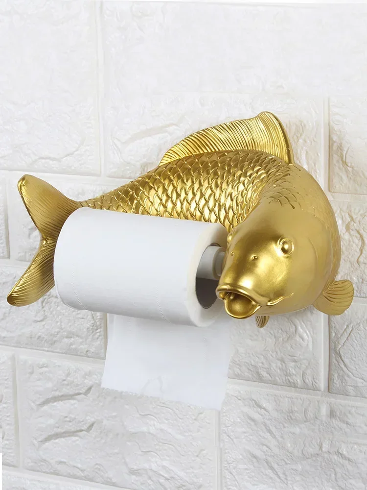 Toilet paper roll holder creative personality toilet paper towel holder bathroom no punching cute household carp paper holder