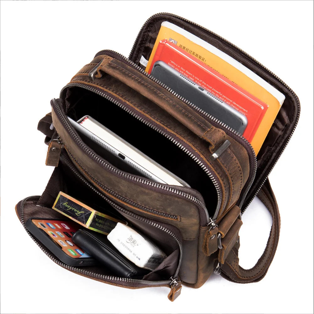 Echte Leder-Umhängetasche für Herren, Casual Herren-Handtasche, Crossbody-Taschen für Arbeit und Business, Vintage Crazy Horse Leder-Schultertasche – Detail 9