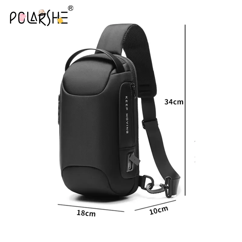 Polarshe Men's Crossbody Bags With USB Anti-Theft Shoulder Bag Male Waterproof Short Trip Travel Messenger Sling Chest Bags