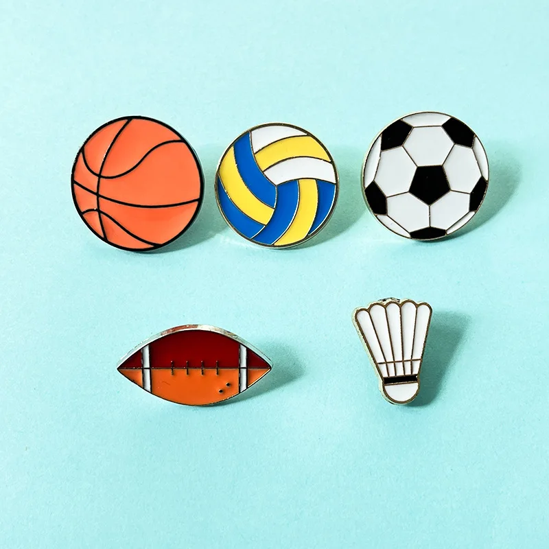 Cartoon Ball Game Brooches Cute Football Basketball Shuttlecock Metal Brooches Student Pencil Bag Ornaments