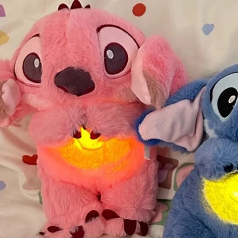 Authentic Disney Stitch Breathe Led Music Plush Doll Action Figure Lilo Stitch Doll For Baby Sleeping Accompany Toy Gift