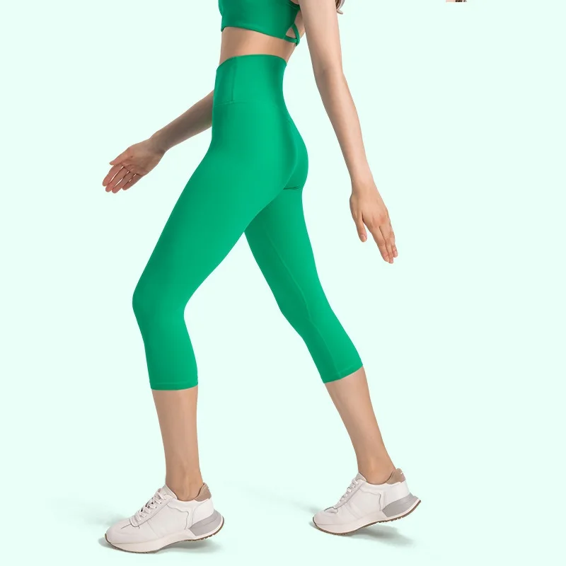 Solid Color Cropped Pants Tight Women Fitness Sport Pant High Waist Gym Yoga Legging Soft Workout Comprehensive Training Jogging
