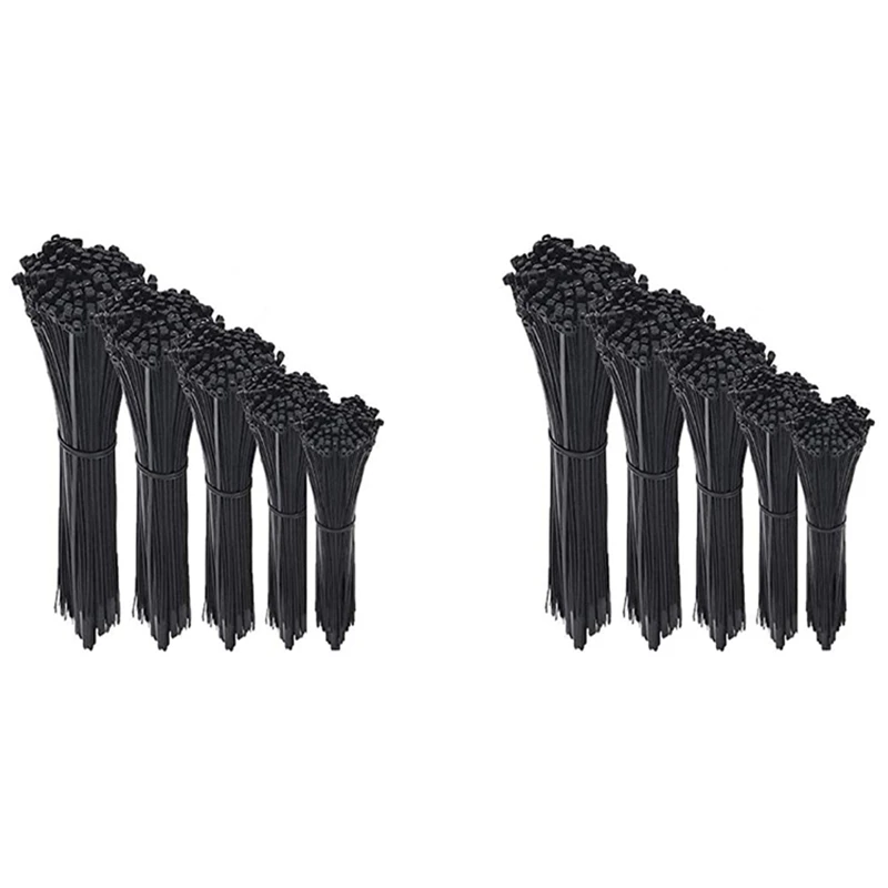 

1000PCS Cable Ties Black Heavy Duty Zip Ties 2.5 X 100Mm, 2.5 X 150Mm, 2.5 X 160Mm, 2.5 X 200Mm, 2.5 X 300 Mm