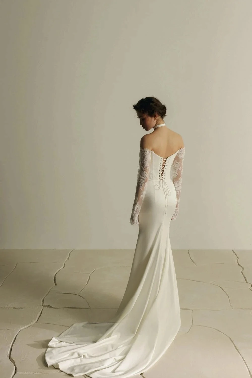 Customized Sweetheart Mermaid Wedding Gown Lace Up Back Three Quarter Mesh Lace Plus Size Ivory Stylish Evening Bridal Dress
