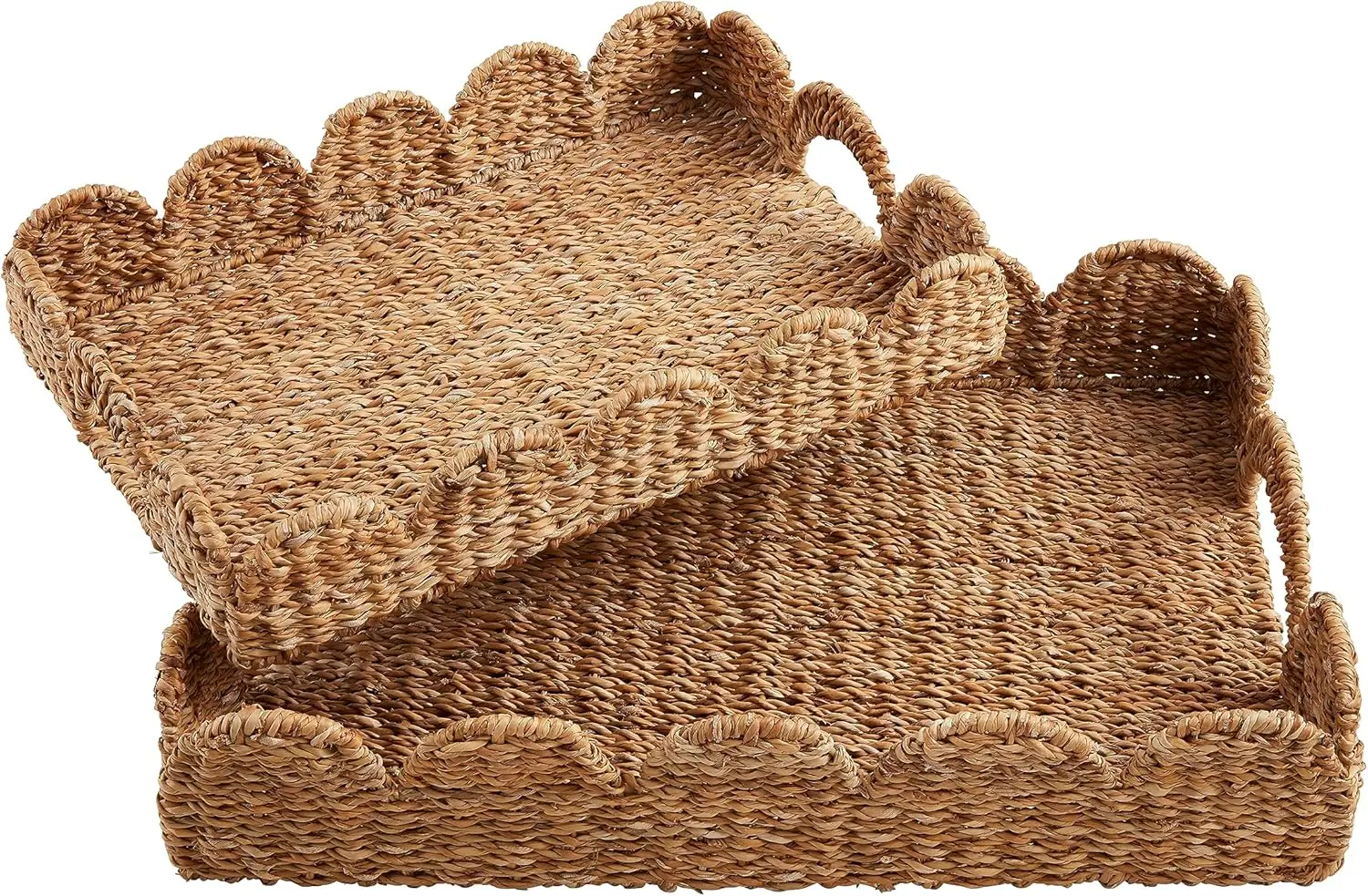 

Nested Scallop Woven Trays Set, 21.63"x15.75", BROWN
