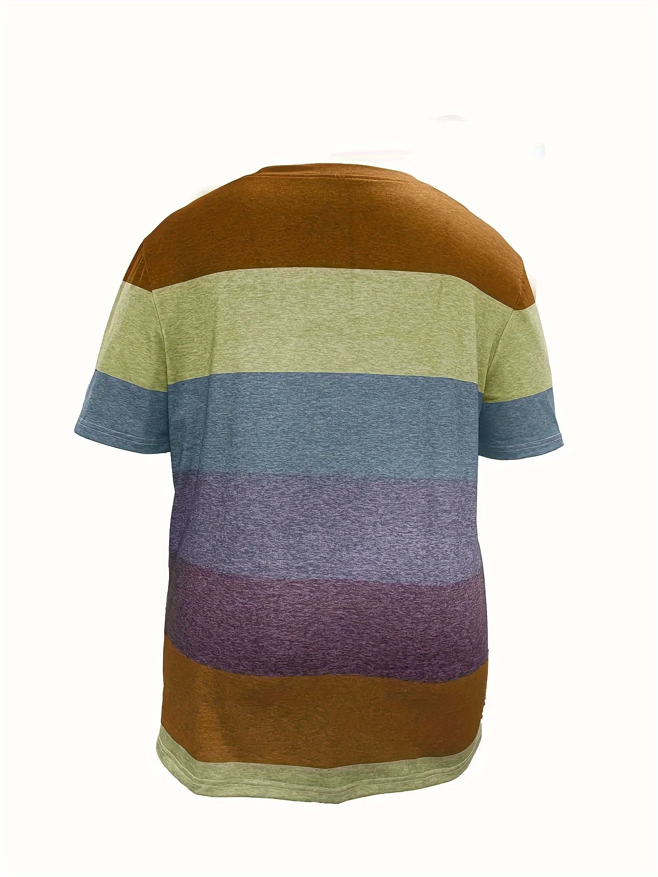 Camiseta de manga corta con cuello en V a rayas coloridas de talla grande, camiseta de moda informal