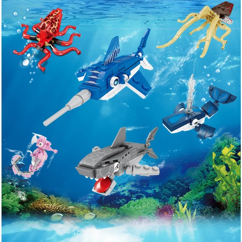 

Sea Animals Fish Children Micro Building Block for Adults Girl Mini Block 3D Model Brick Figures Toy For Kids Boys Birthday Gift