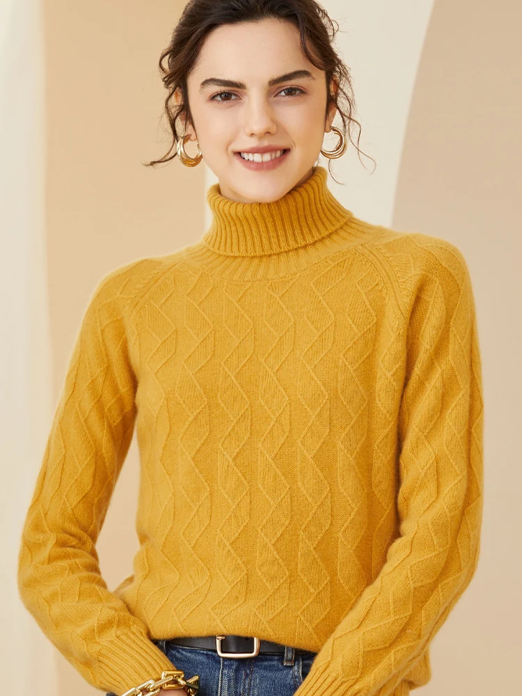 

New Women Autumn And Winter Turtleneck Pullover 100% Pure Cashmere Sweater Loose Casual Knit Thickened Sweater Women Warm Tops