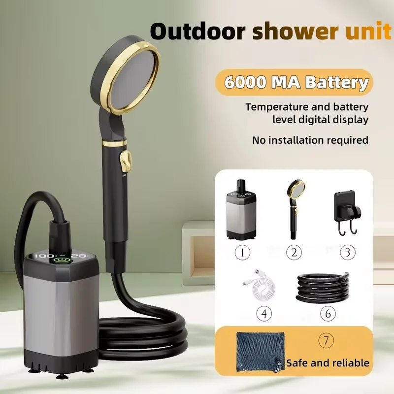 Portable outdoor electric shower unit camping shower kit Long battery life Suitable for construction, camping and household use